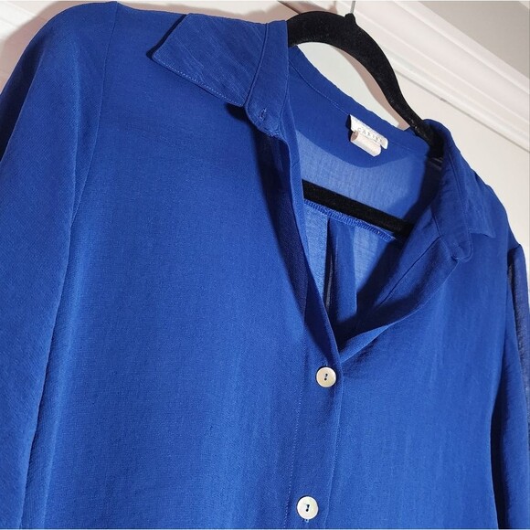 Caribe Sheer Blue Button Up Blouse S - Picture 2 of 4